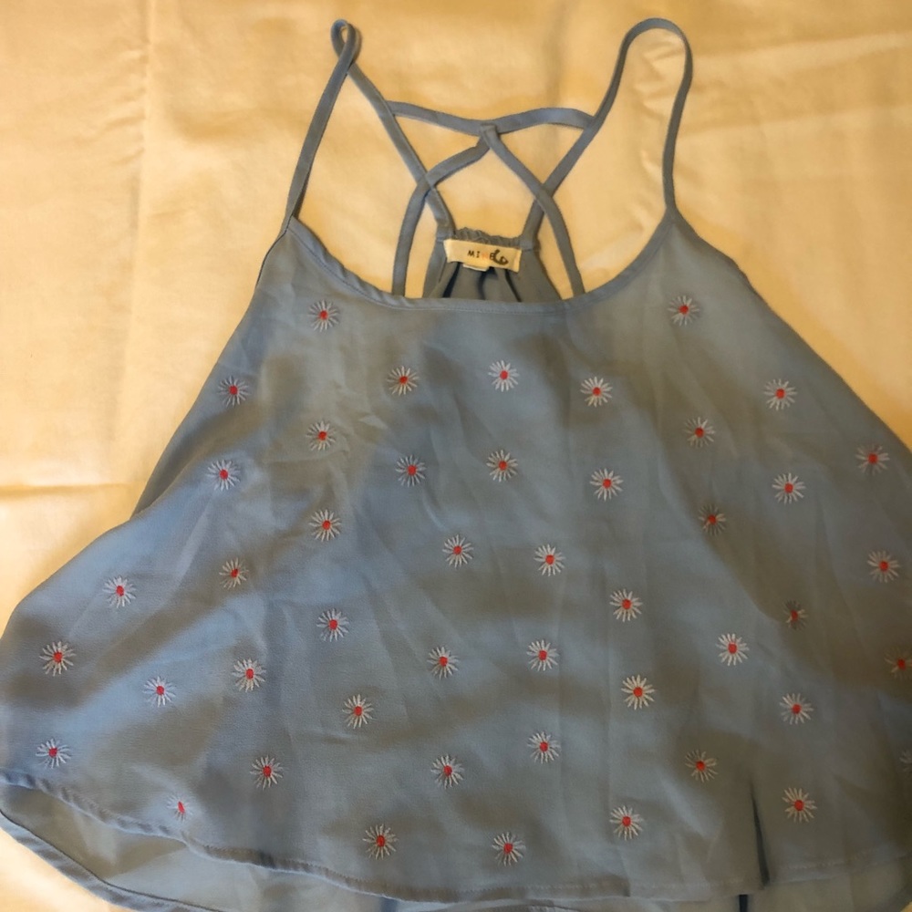 Mine blue top with flowers, size medium